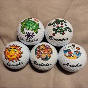 Set of 5 Collectors Golf Balls Island Patterns